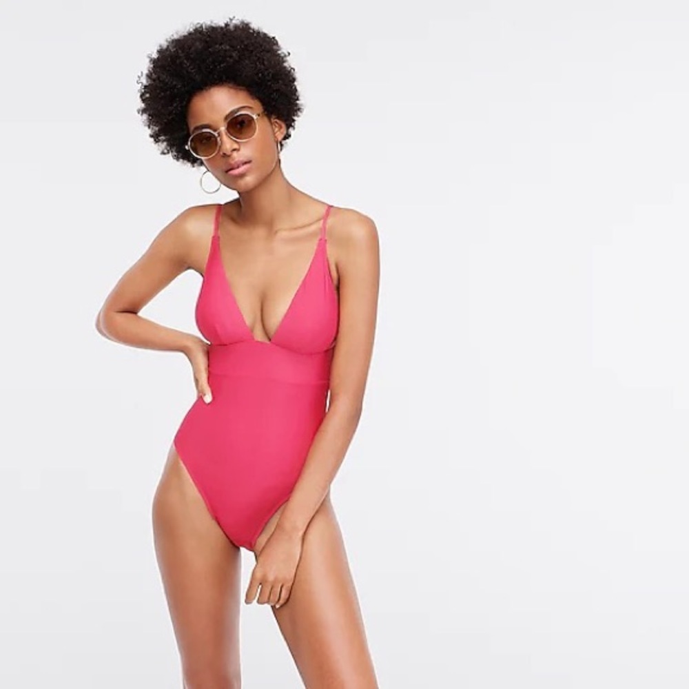 J. Crew Fuschia Deep V-Neck One Piece Swim Suit Bathing Suit Size 14